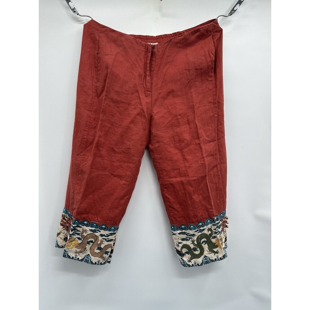 Citron Santa Monica  XL 100% Line Cropped Printed Trim Pants Pull On button zipp - Picture 2 of 14